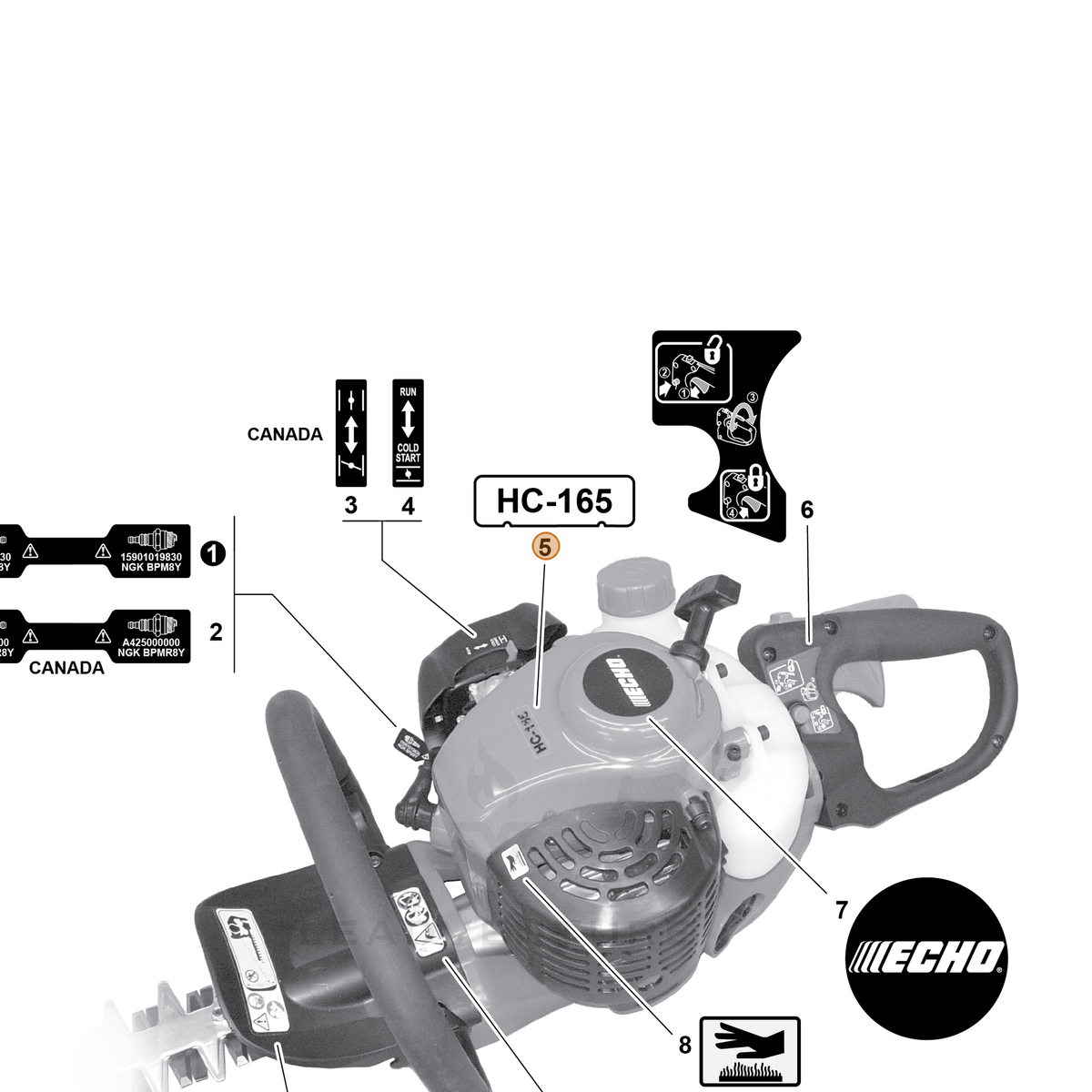 ECHO part X503008280 — IPL diagram snippet (6x zoom, amber highlight)