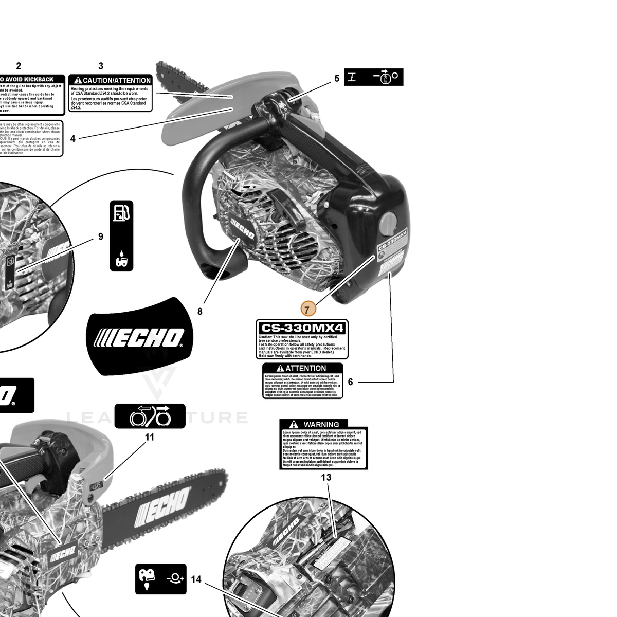 ECHO part X503008700 — IPL diagram snippet (6x zoom, amber highlight)