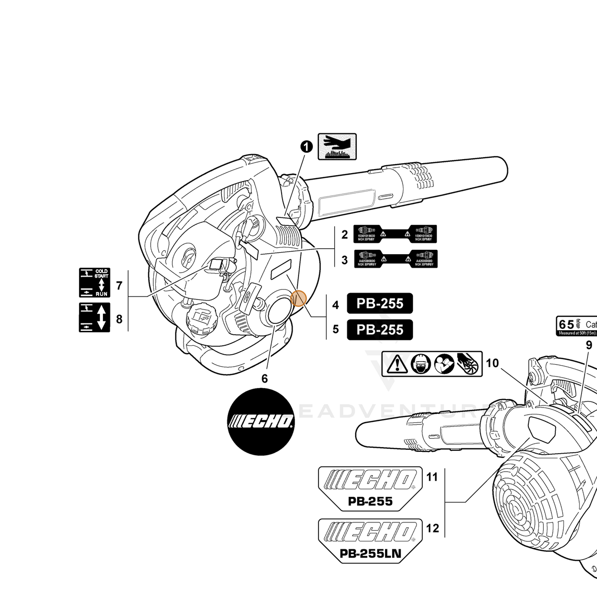 ECHO part X503008750 — IPL diagram snippet (6x zoom, amber highlight)