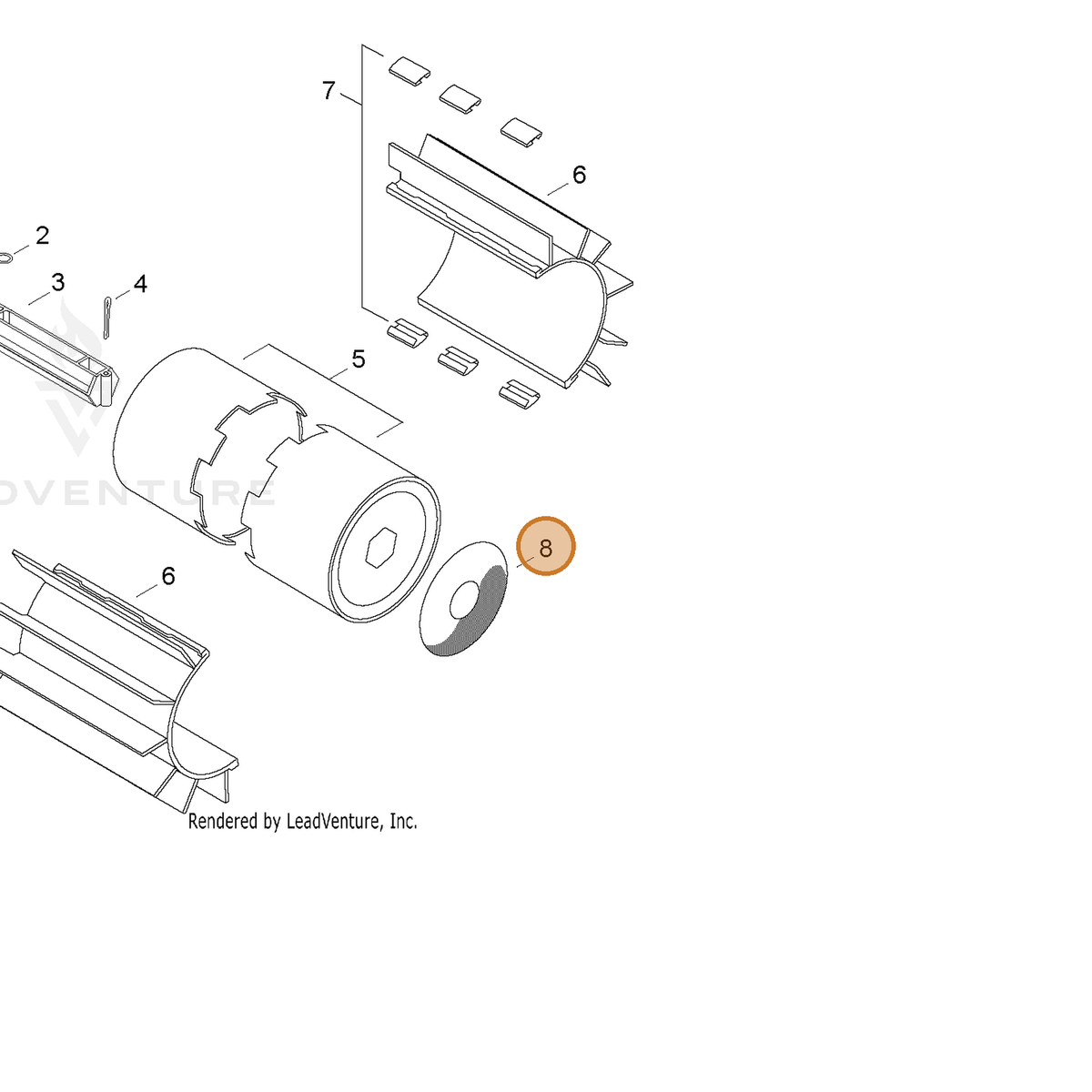 ECHO part X504006302 — IPL diagram snippet (6x zoom, amber highlight)