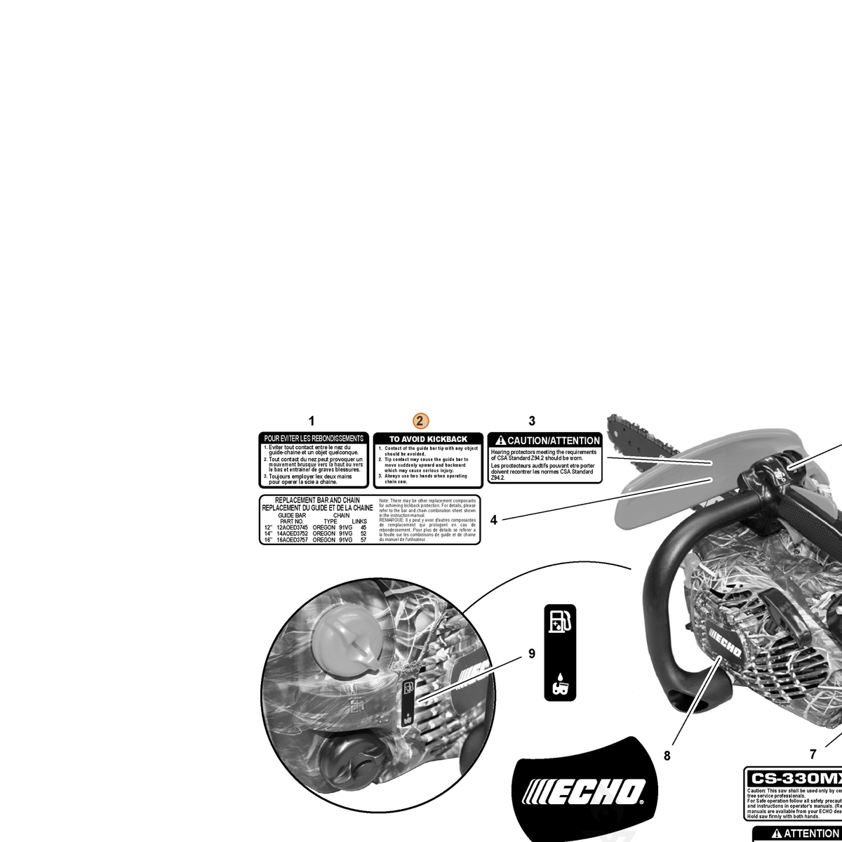 ECHO part X505000450 — IPL diagram snippet (6x zoom, amber highlight)