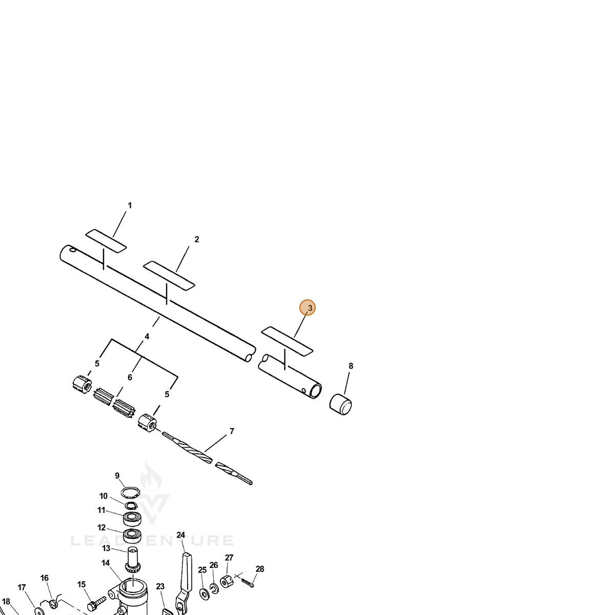 ECHO part X505000531 — IPL diagram snippet (6x zoom, amber highlight)
