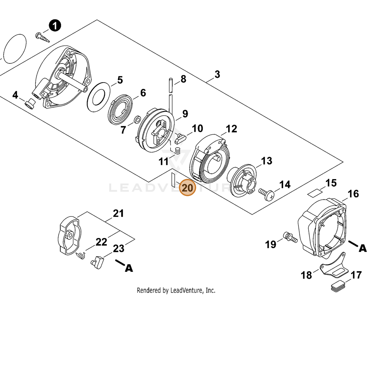 ECHO part X505000620 — IPL diagram snippet (6x zoom, amber highlight)