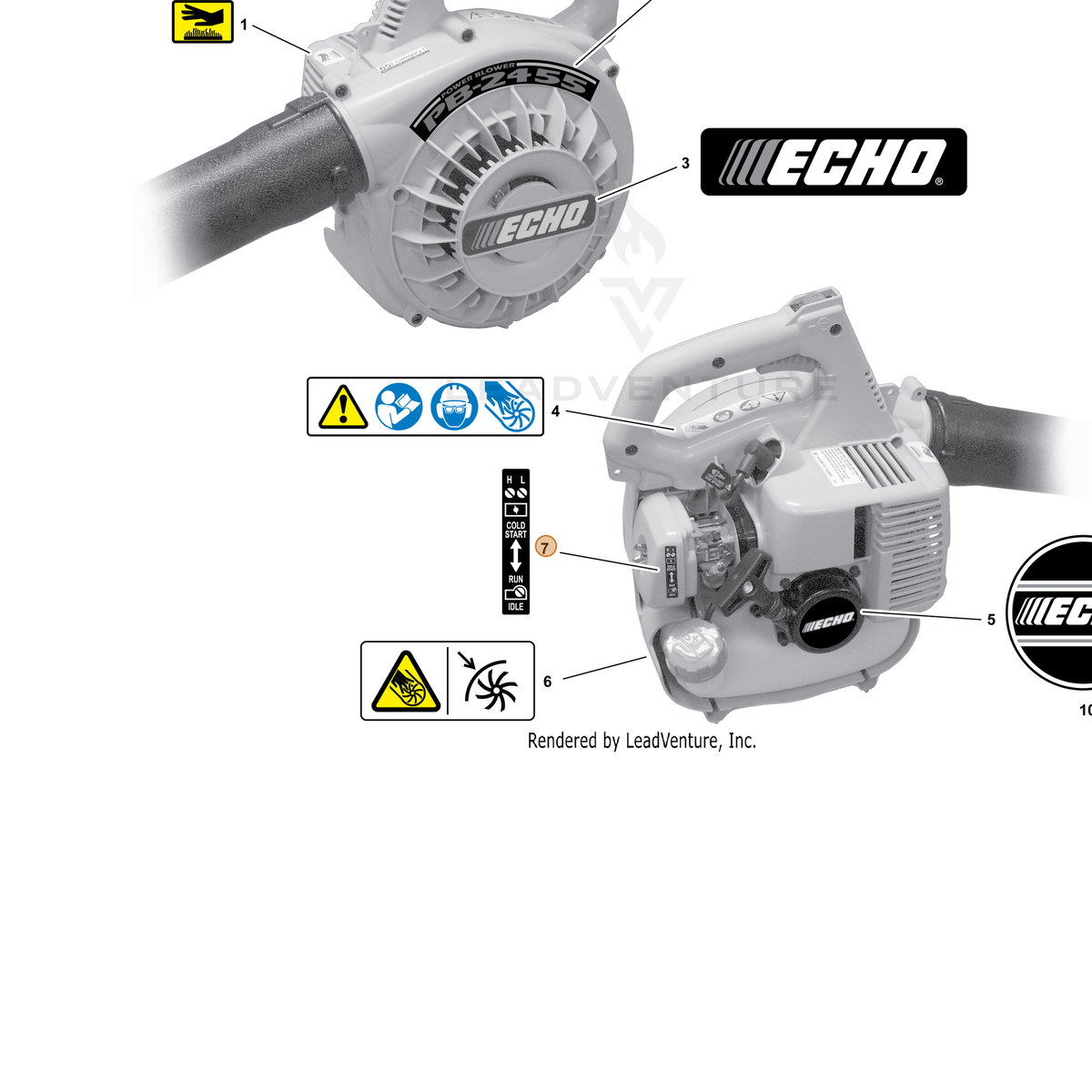 ECHO part X505001010 — IPL diagram snippet (6x zoom, amber highlight)
