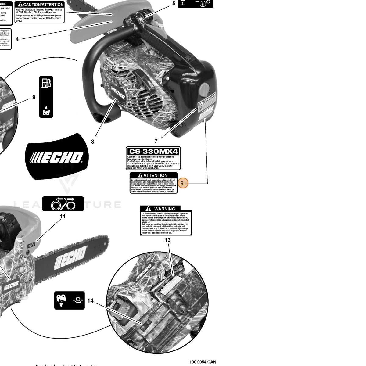 ECHO part X505001730 — IPL diagram snippet (6x zoom, amber highlight)