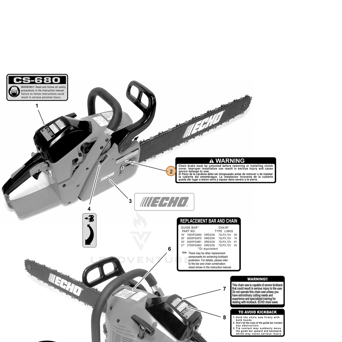 ECHO part X505002050 — IPL diagram snippet (6x zoom, amber highlight)