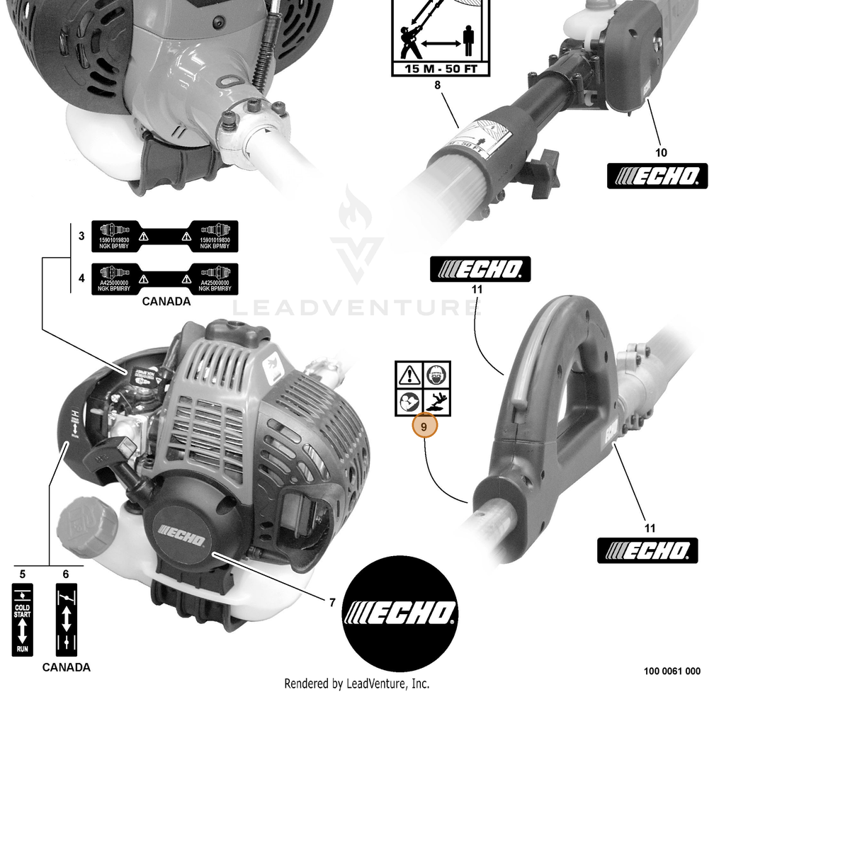 ECHO part X505002363 — IPL diagram snippet (6x zoom, amber highlight)