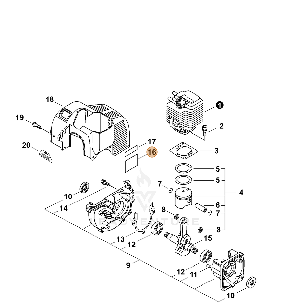 ECHO part X505002570 — IPL diagram snippet (6x zoom, amber highlight)