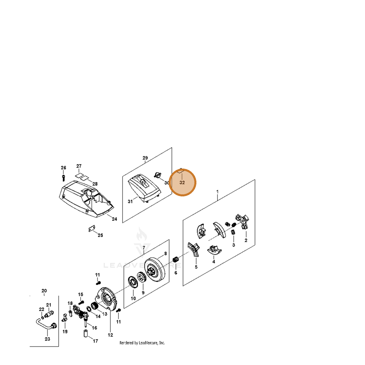 Echo part X505003610 — IPL diagram snippet (6x zoom, amber highlight)