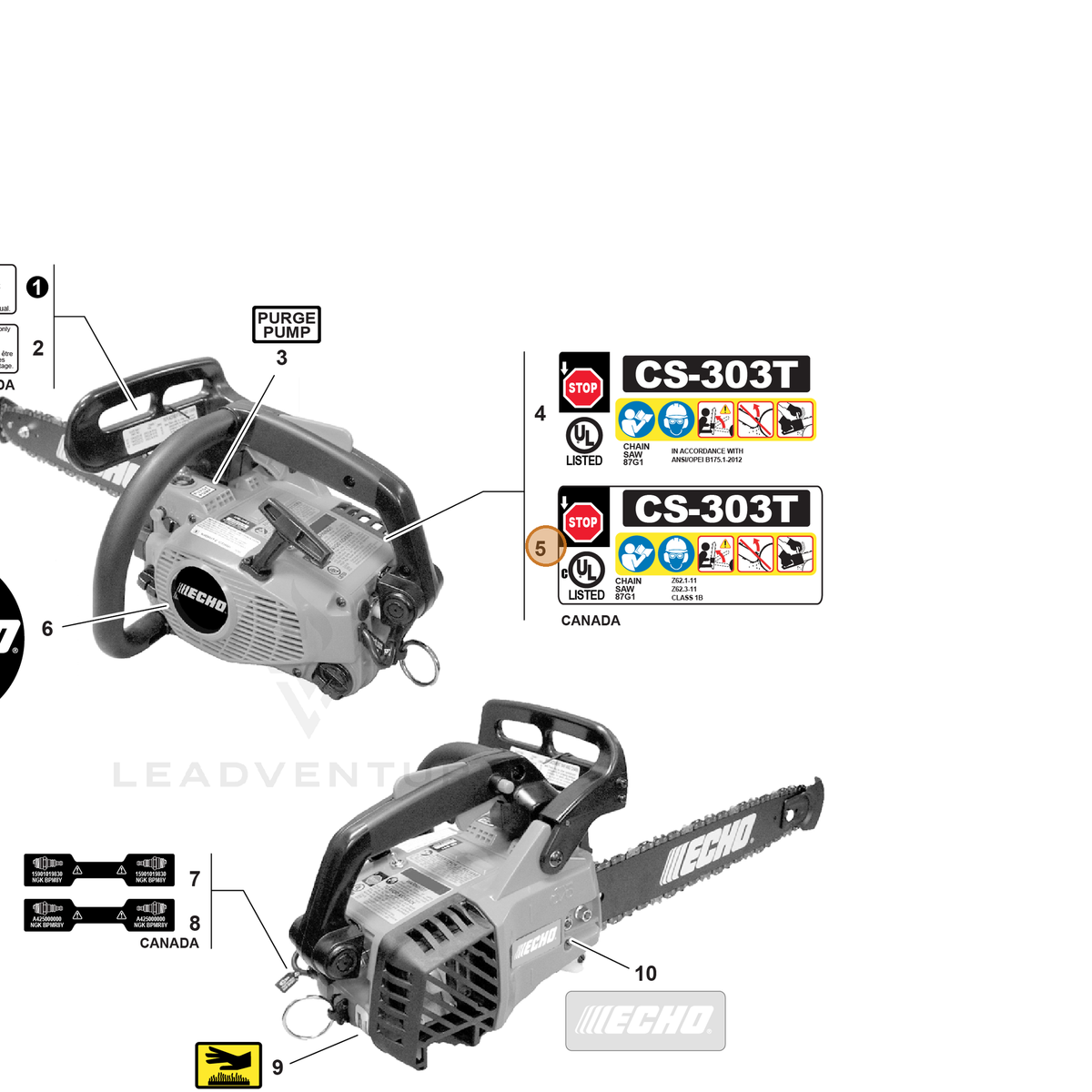 ECHO part X505007430 — IPL diagram snippet (6x zoom, amber highlight)