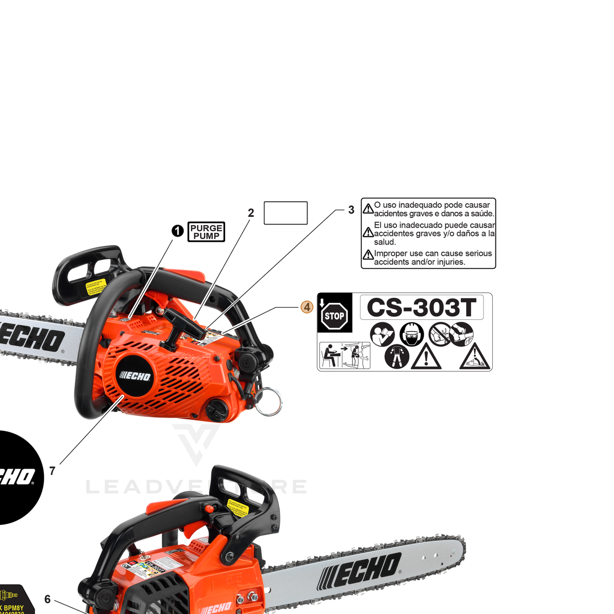 ECHO part X505007700 — IPL diagram snippet (6x zoom, amber highlight)