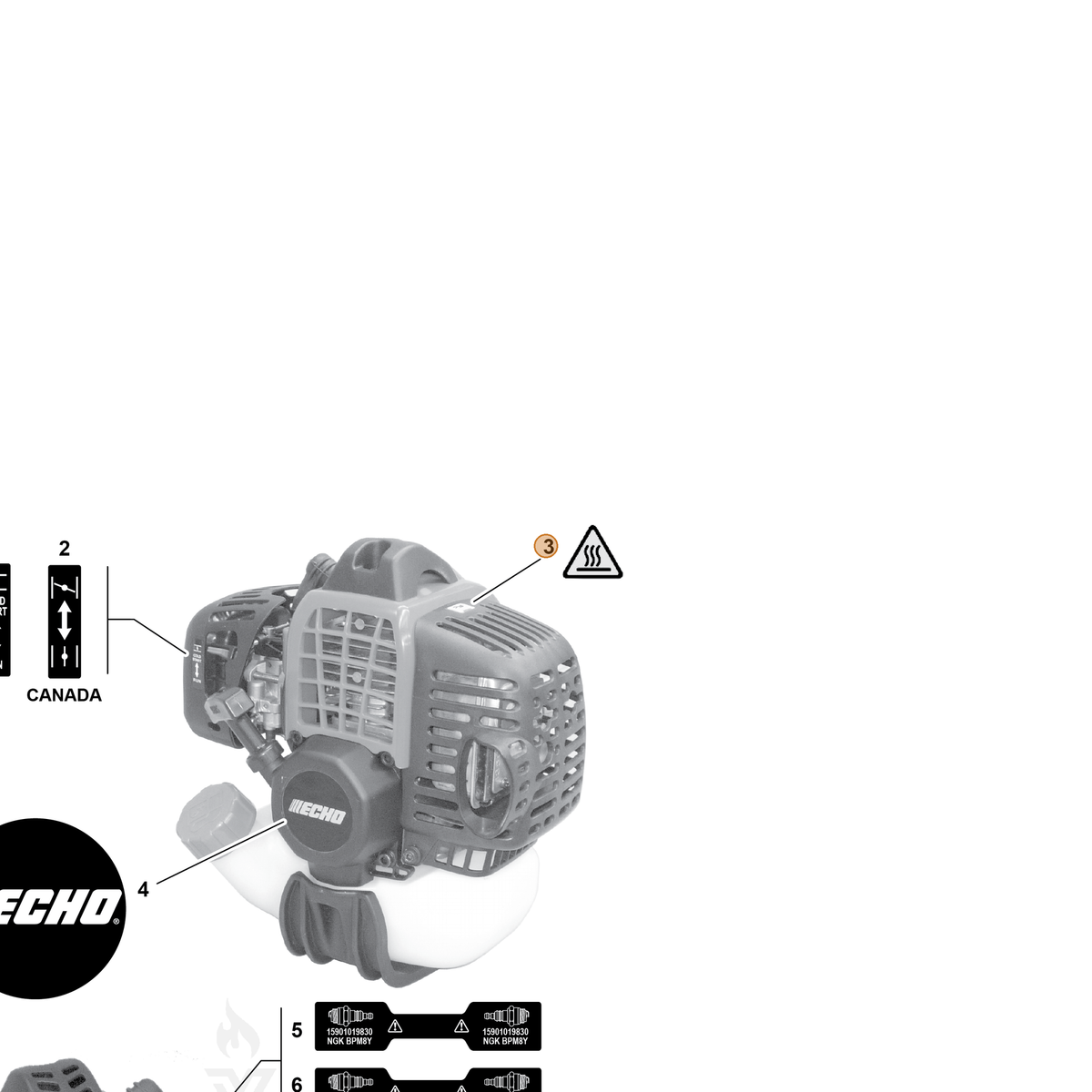 ECHO part X505008220 — IPL diagram snippet (6x zoom, amber highlight)
