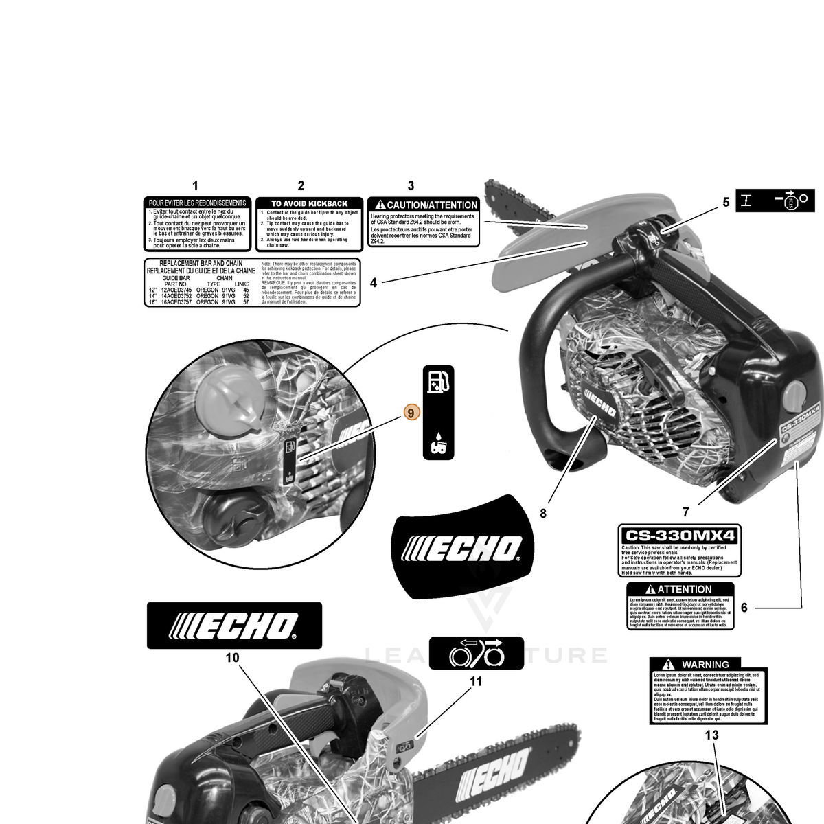 ECHO part X507000000 — IPL diagram snippet (6x zoom, amber highlight)