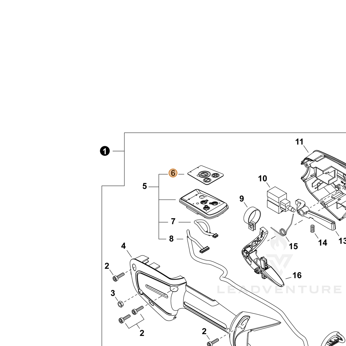 ECHO part X510001290 — IPL diagram snippet (6x zoom, amber highlight)