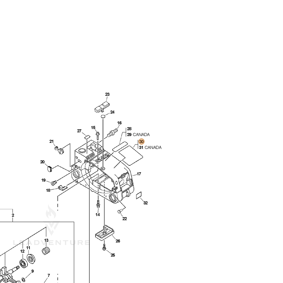 ECHO part X524000313 — IPL diagram snippet (6x zoom, amber highlight)