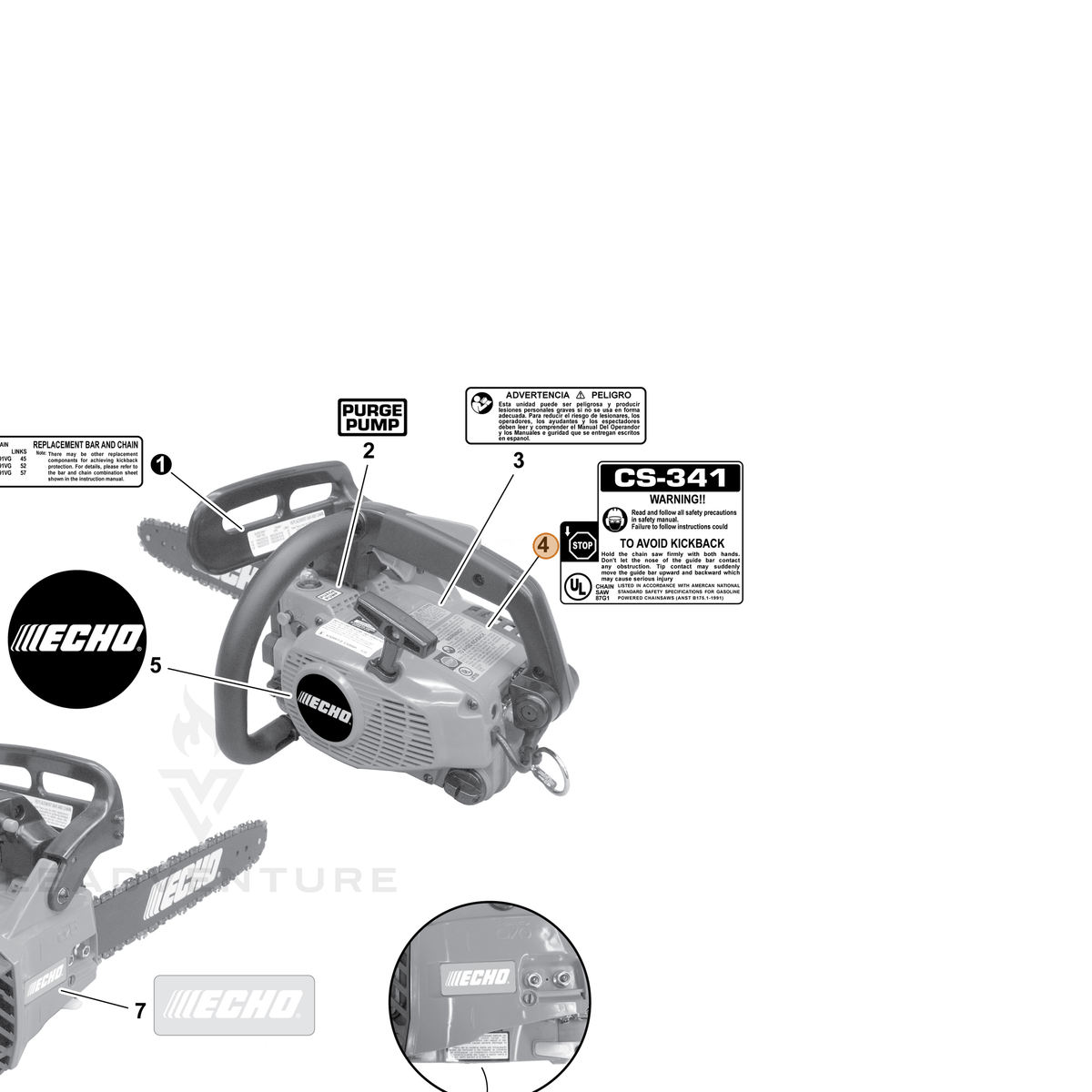 ECHO part X524000334 — IPL diagram snippet (6x zoom, amber highlight)