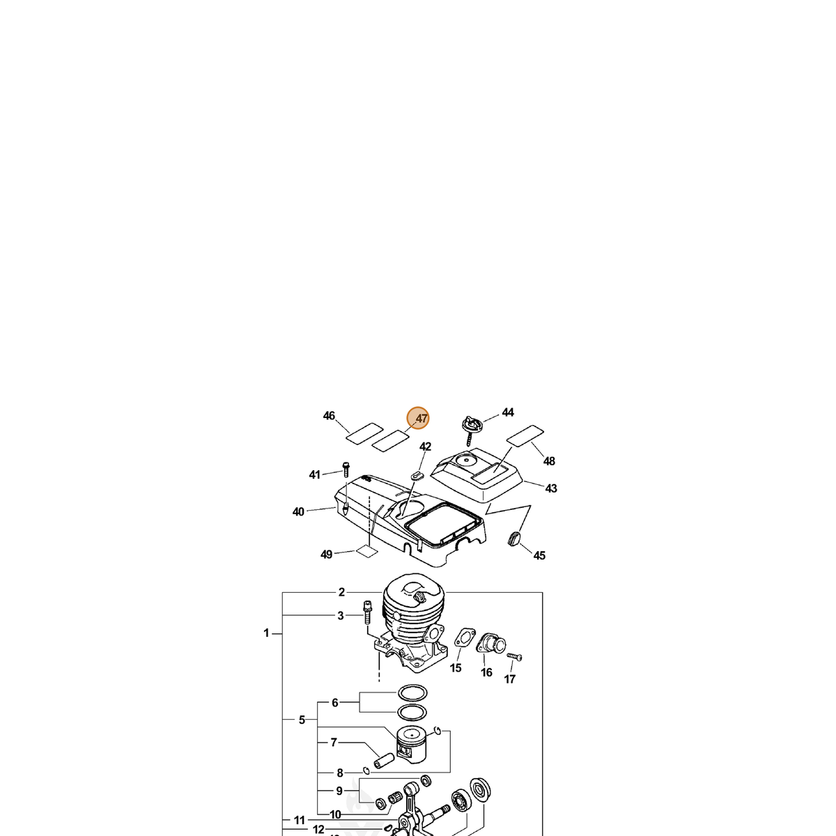 ECHO part X524000400 — IPL diagram snippet (6x zoom, amber highlight)