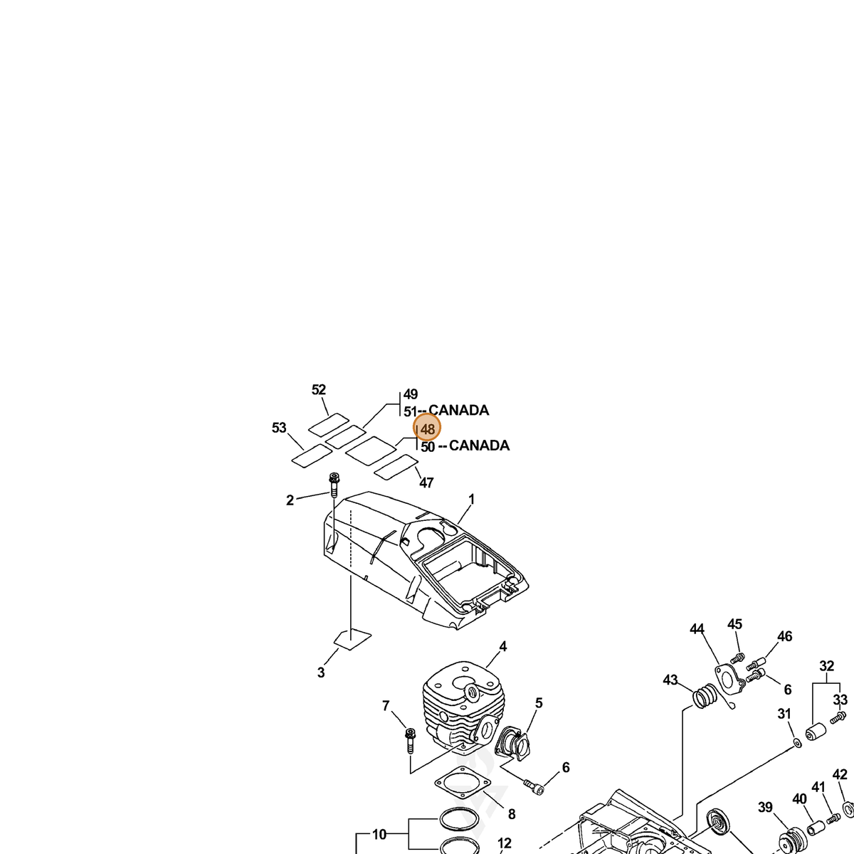 ECHO part X524000720 — IPL diagram snippet (6x zoom, amber highlight)