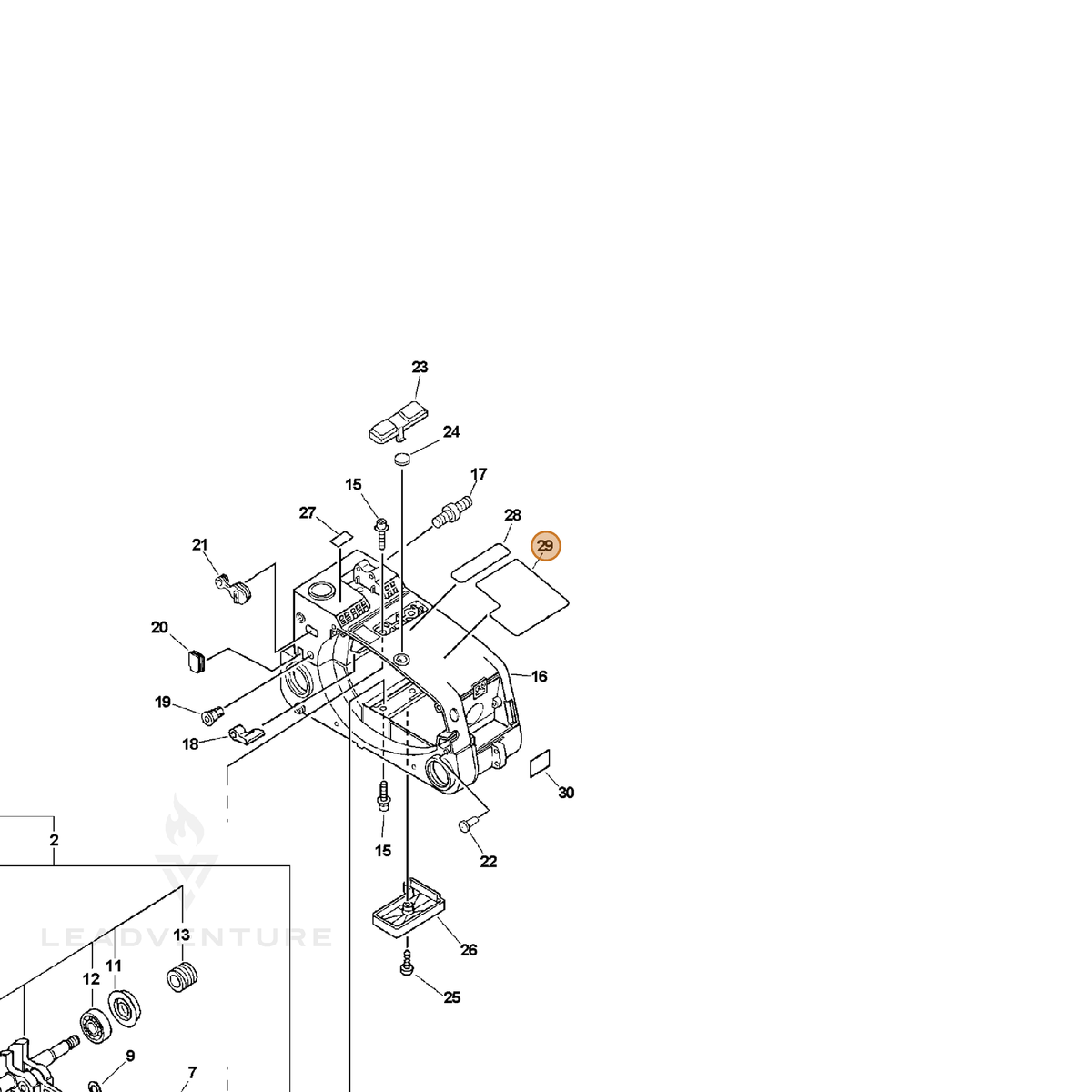 ECHO part X524000780 — IPL diagram snippet (6x zoom, amber highlight)