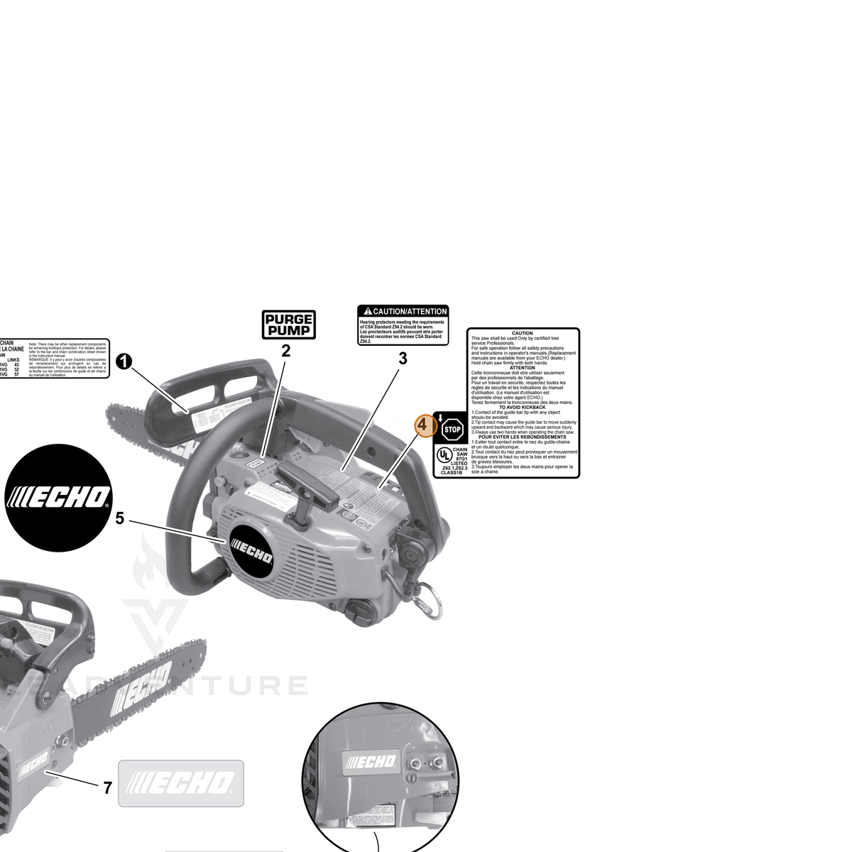 ECHO part X524000990 — IPL diagram snippet (6x zoom, amber highlight)