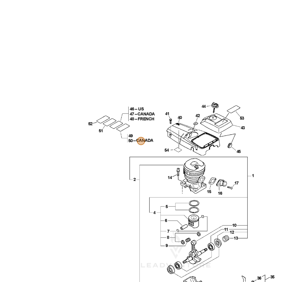 ECHO part X524001170 — IPL diagram snippet (6x zoom, amber highlight)