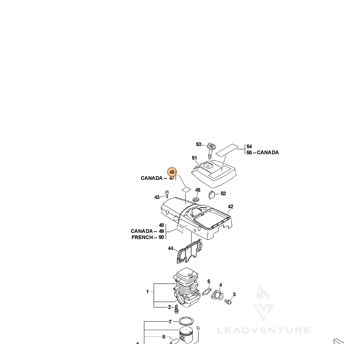 ECHO part X524001640 — IPL diagram snippet (6x zoom, amber highlight)