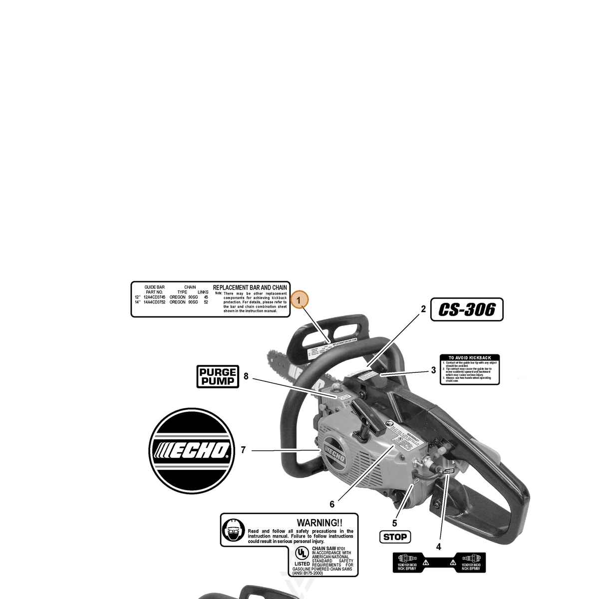 ECHO part X524001691 — IPL diagram snippet (6x zoom, amber highlight)