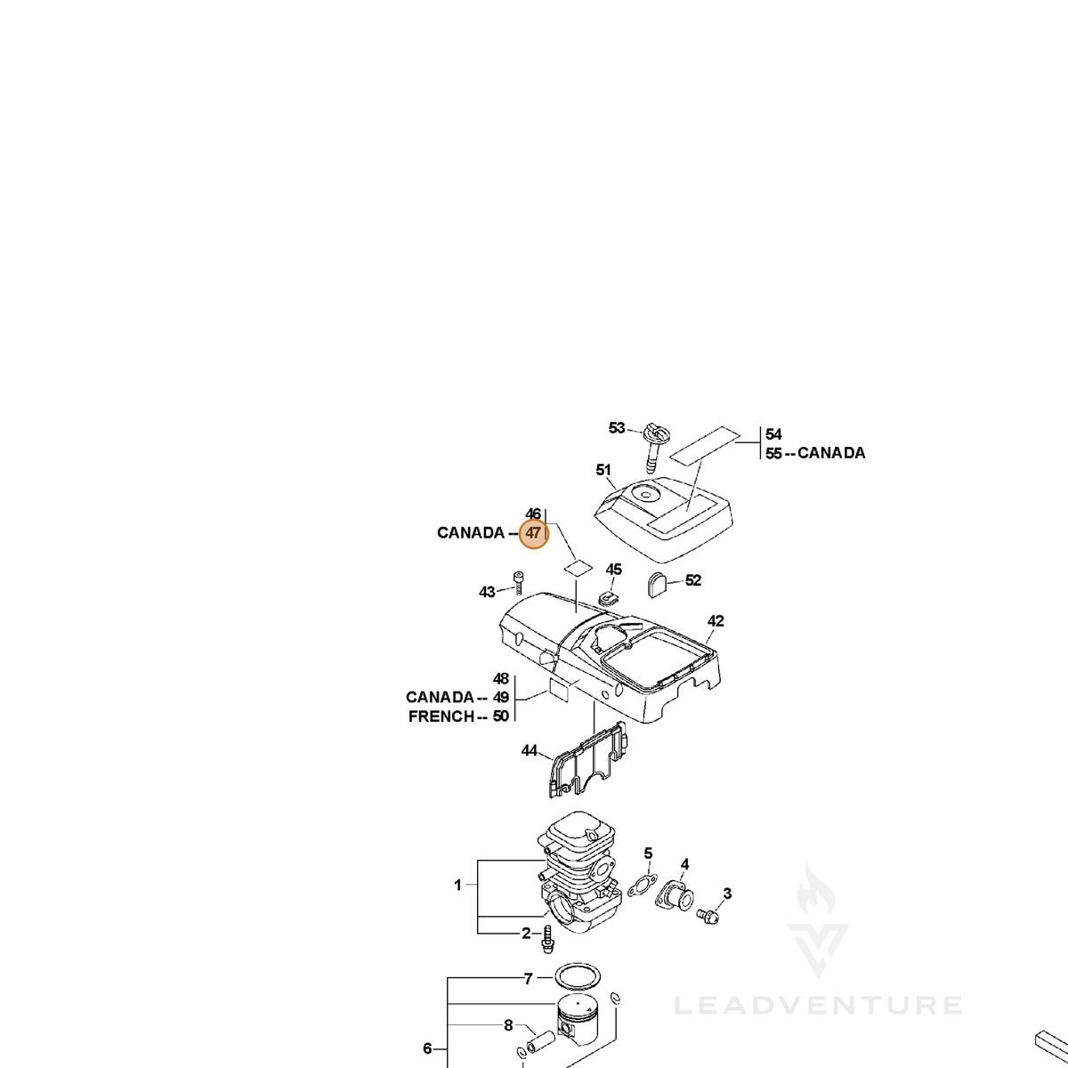 ECHO part X524001720 — IPL diagram snippet (6x zoom, amber highlight)
