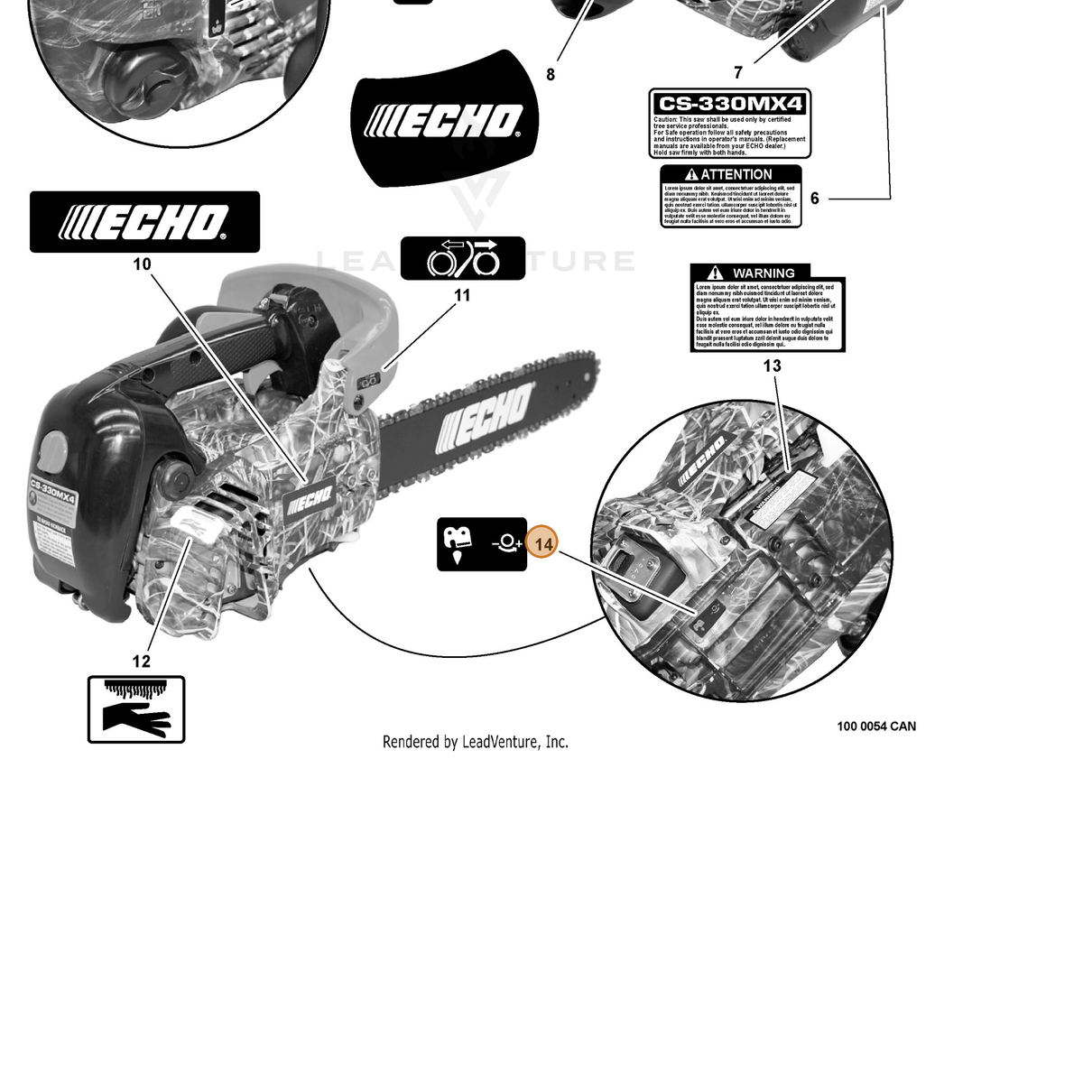ECHO part X524001970 — IPL diagram snippet (6x zoom, amber highlight)