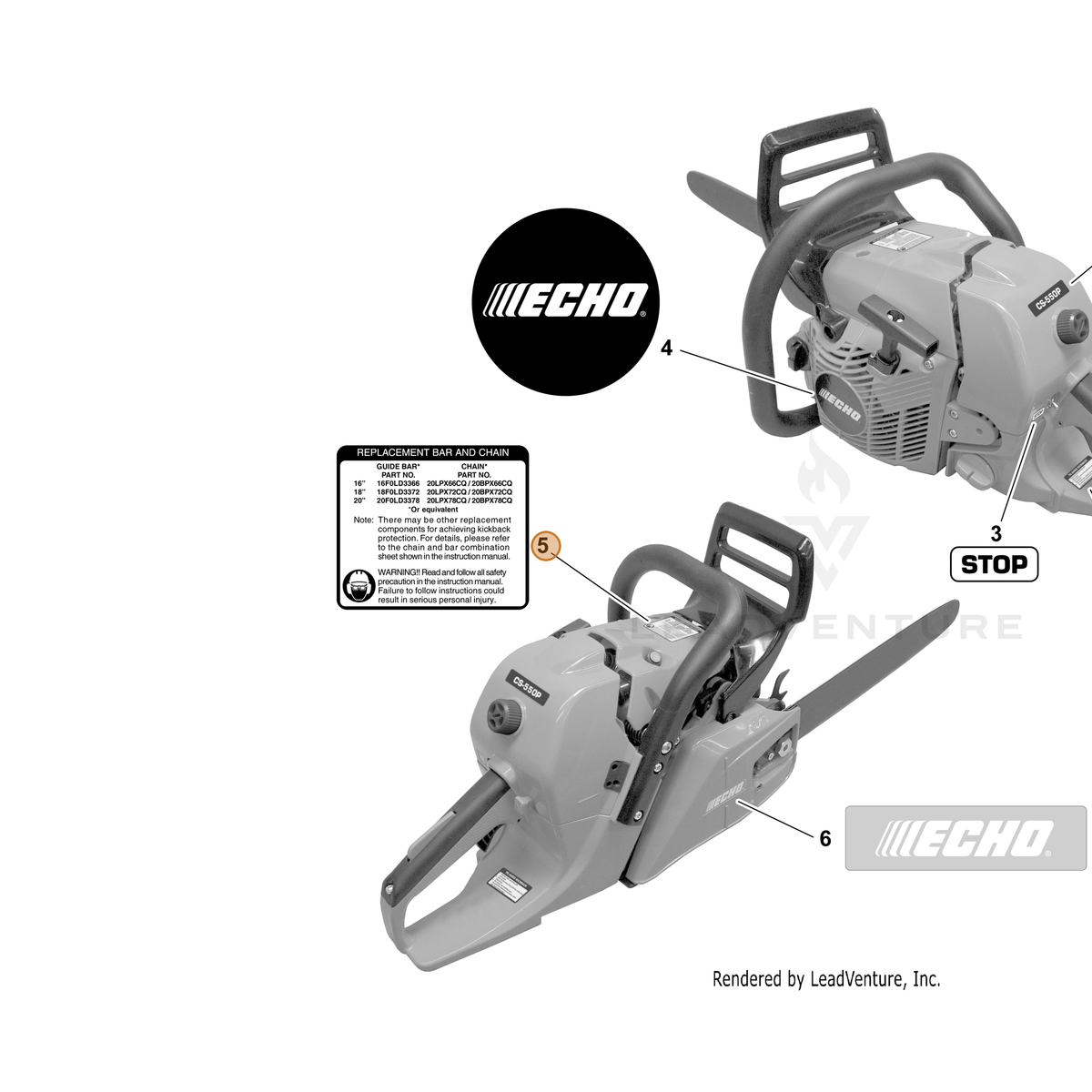 ECHO part X524003550 — IPL diagram snippet (6x zoom, amber highlight)