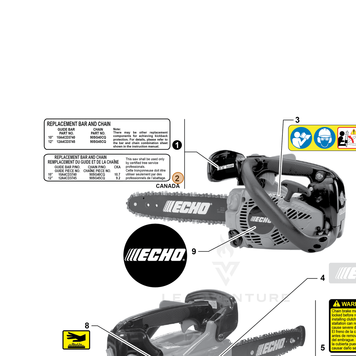 ECHO part X524003910 — IPL diagram snippet (6x zoom, amber highlight)