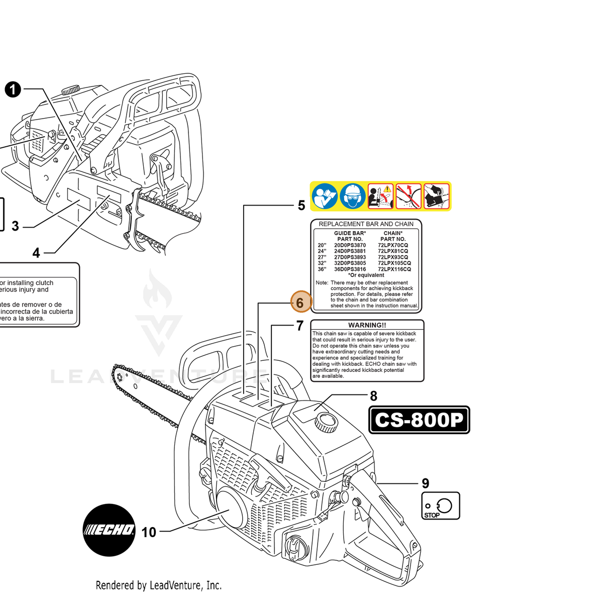 ECHO part X524004970 — IPL diagram snippet (6x zoom, amber highlight)