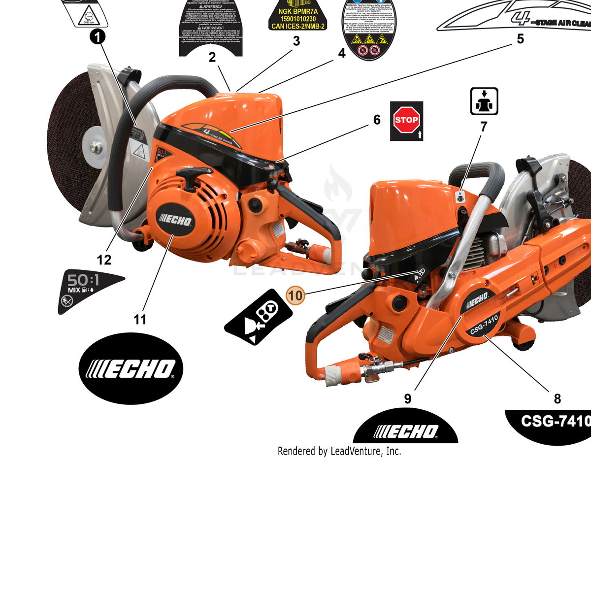 ECHO part X524007050 — IPL diagram snippet (6x zoom, amber highlight)