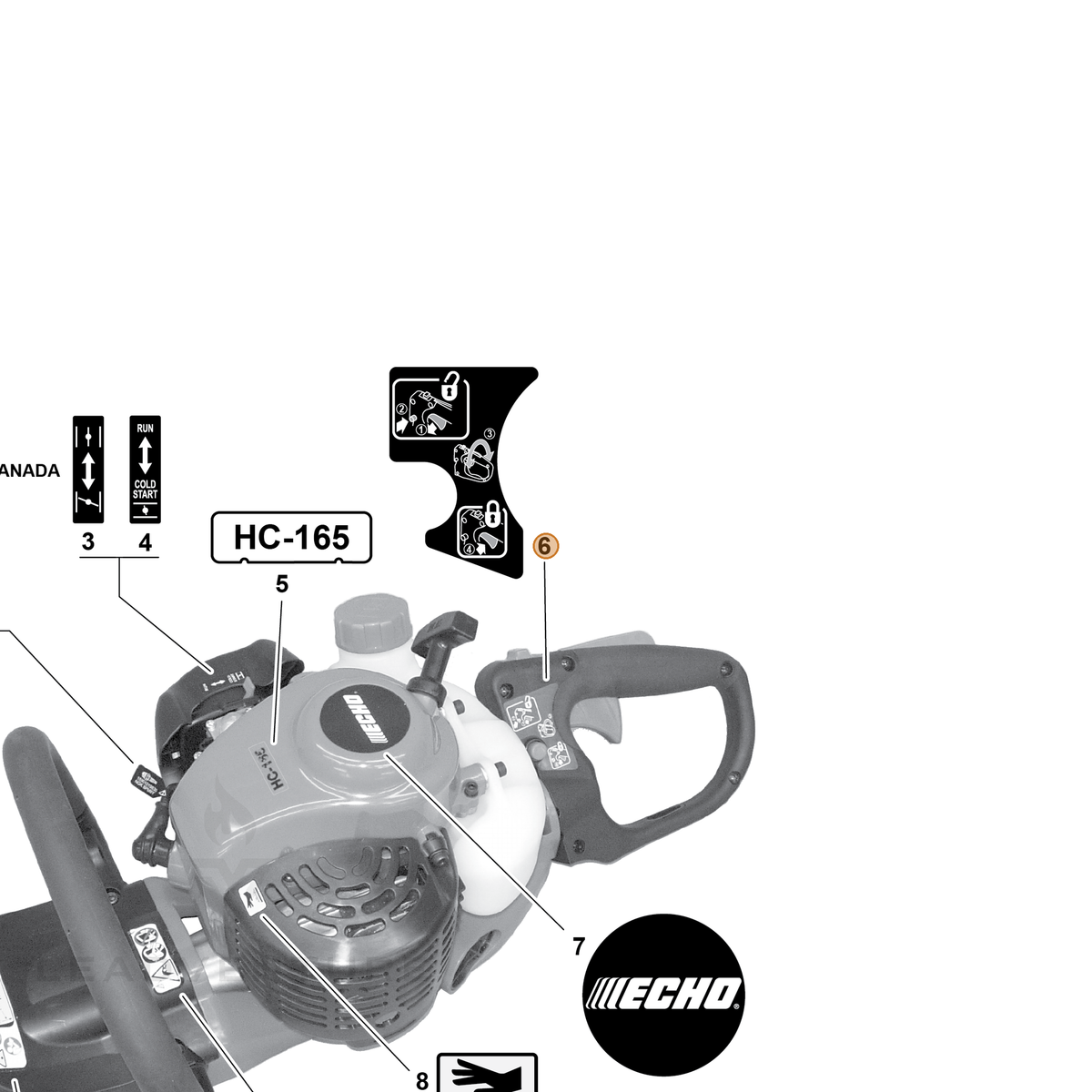 ECHO part X532000800 — IPL diagram snippet (6x zoom, amber highlight)