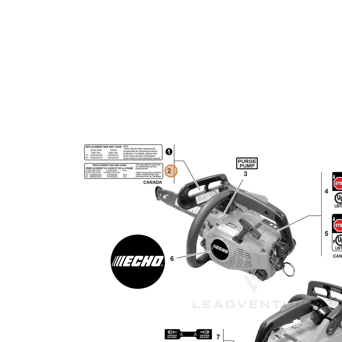 ECHO part X532003540 — IPL diagram snippet (6x zoom, amber highlight)