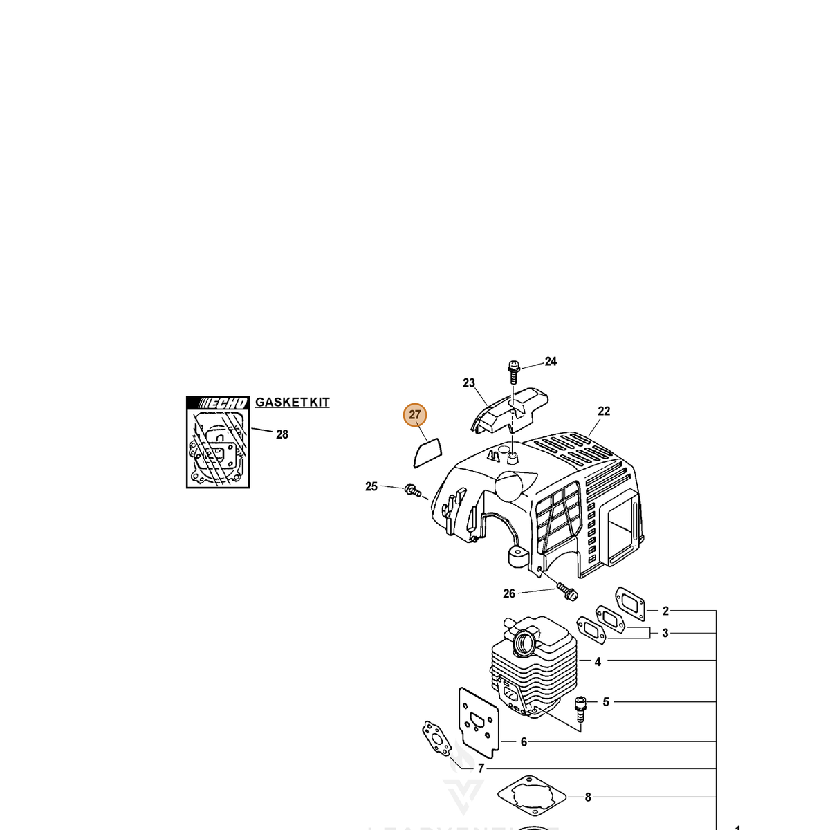 ECHO part X543000010 — IPL diagram snippet (6x zoom, amber highlight)