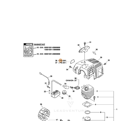 ECHO part X543000200 — IPL diagram snippet (6x zoom, amber highlight)