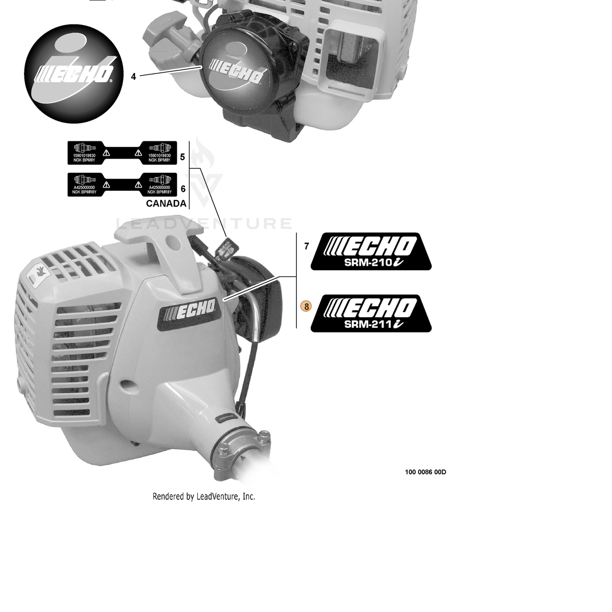 ECHO part X543000330 — IPL diagram snippet (6x zoom, amber highlight)