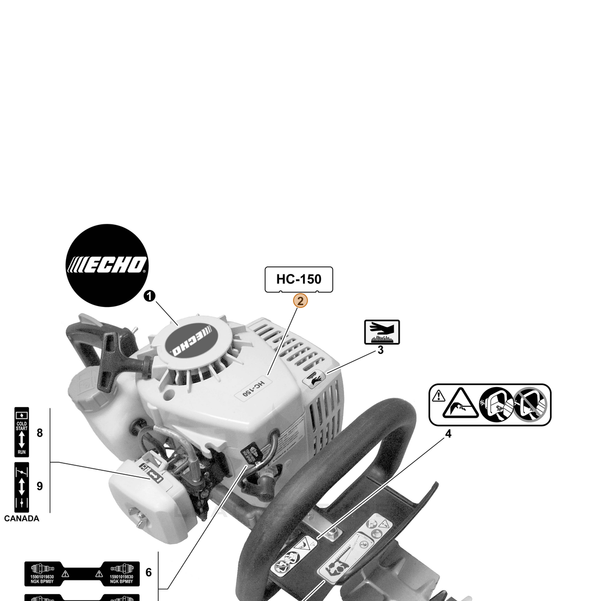 ECHO part X543001030 — IPL diagram snippet (6x zoom, amber highlight)
