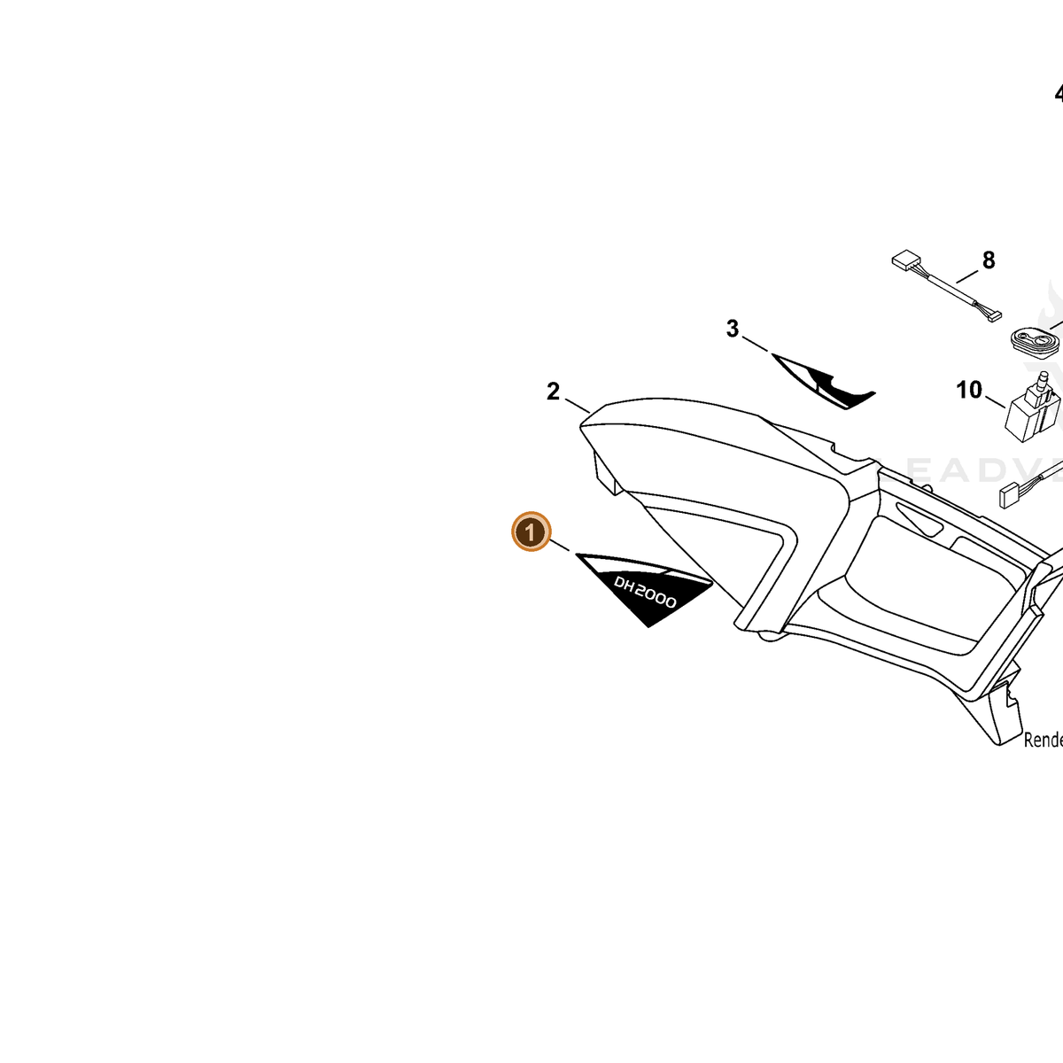 ECHO part X543004740 — IPL diagram snippet (6x zoom, amber highlight)