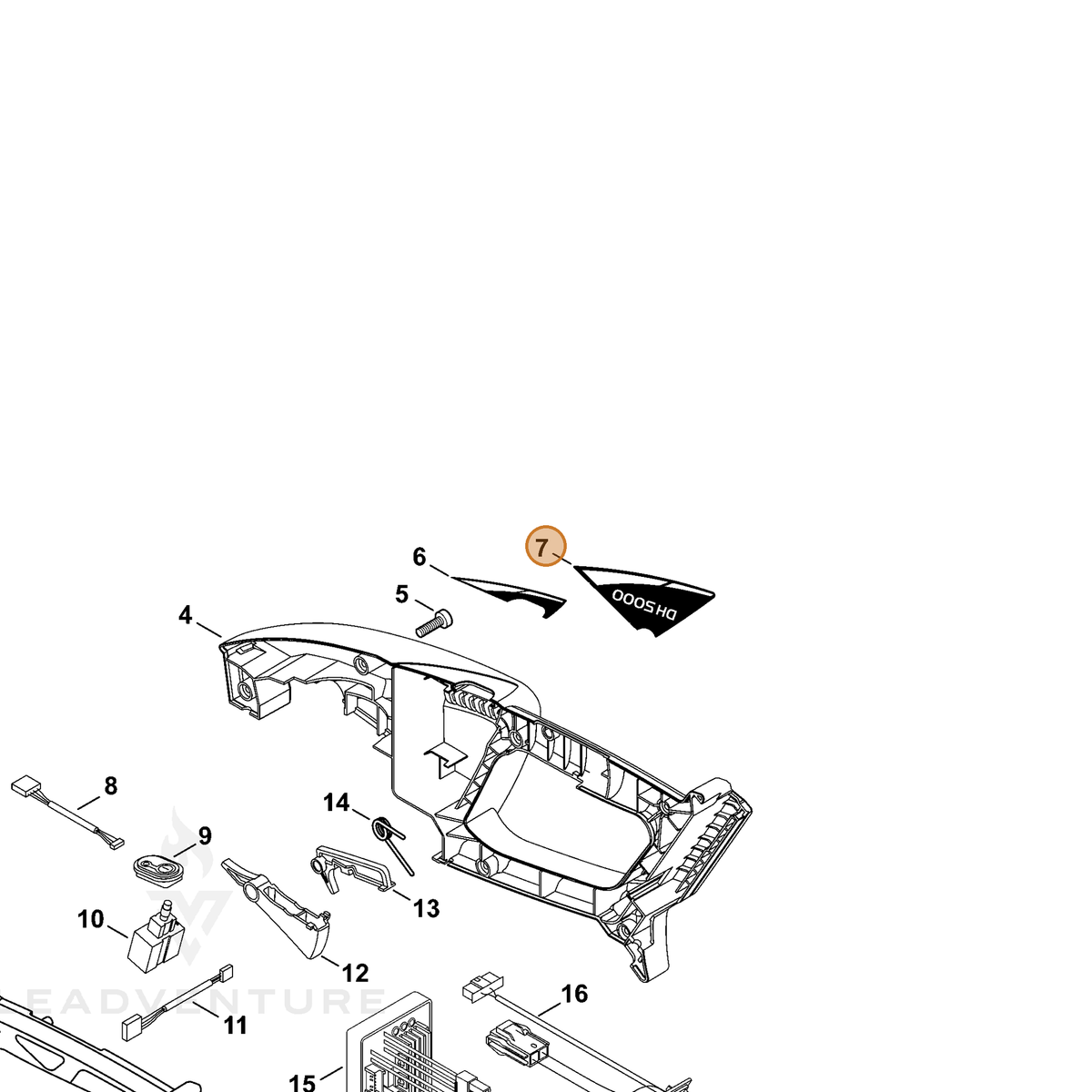 ECHO part X543004750 — IPL diagram snippet (6x zoom, amber highlight)