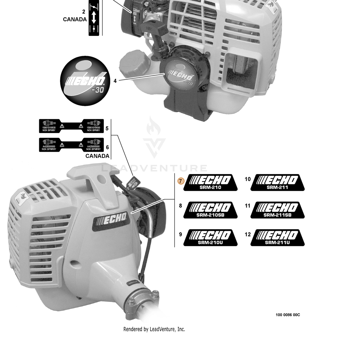 ECHO part X547000280 — IPL diagram snippet (6x zoom, amber highlight)