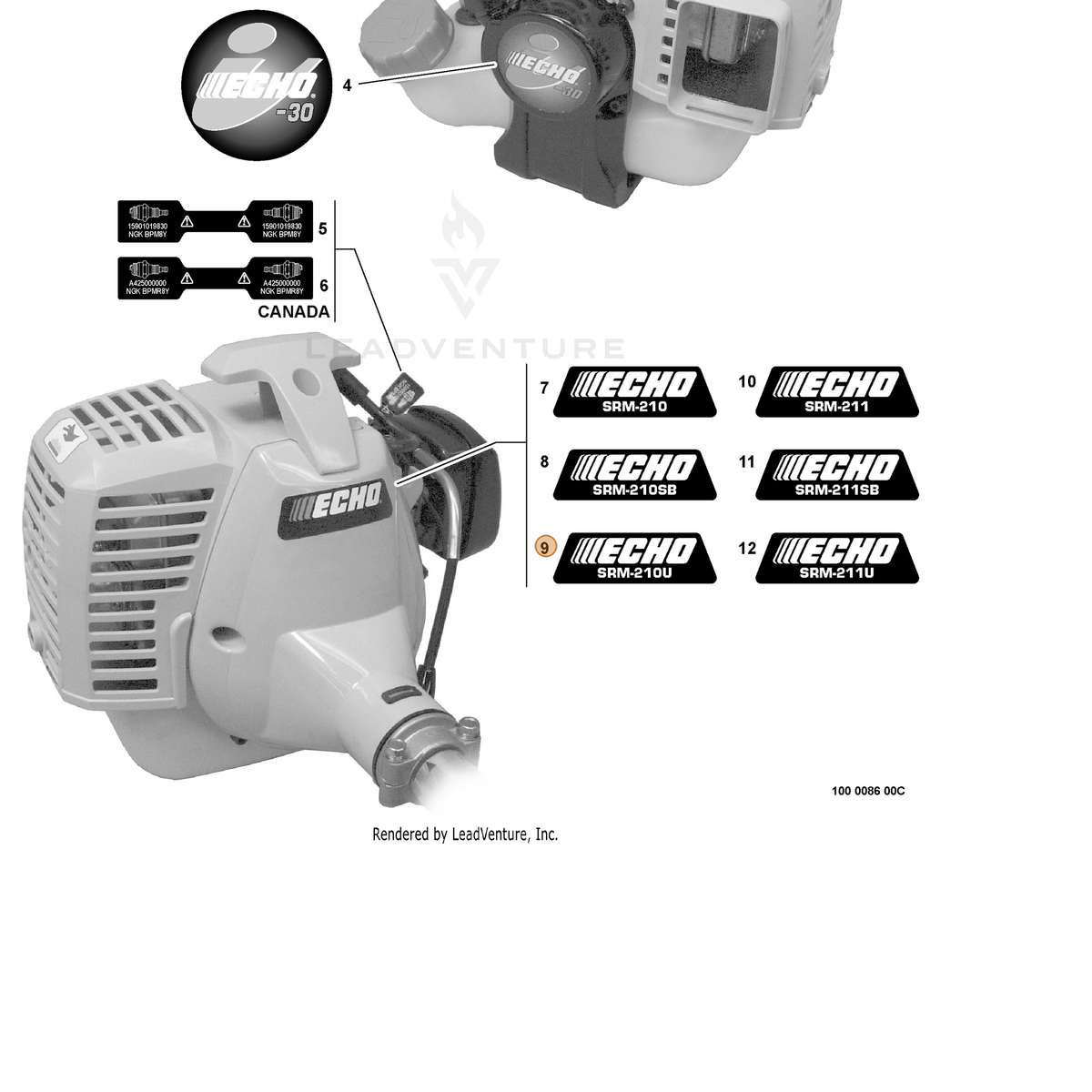 ECHO part X547000290 — IPL diagram snippet (6x zoom, amber highlight)