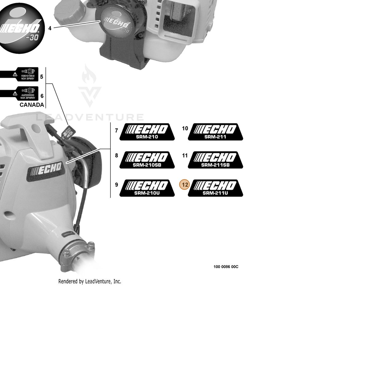 ECHO part X547000310 — IPL diagram snippet (6x zoom, amber highlight)