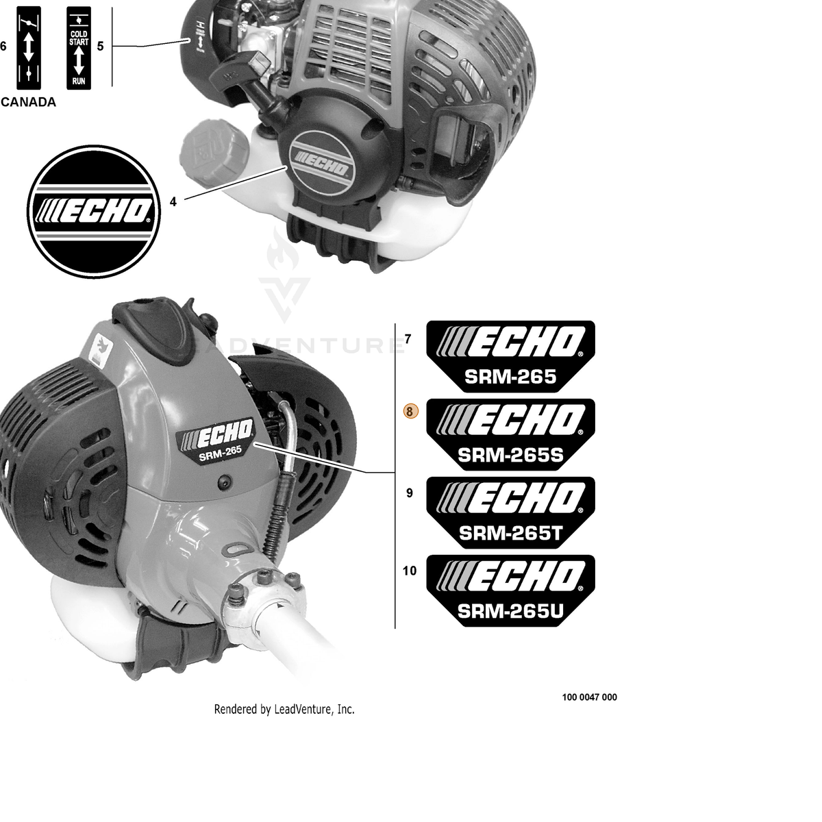ECHO part X547000360 — IPL diagram snippet (6x zoom, amber highlight)