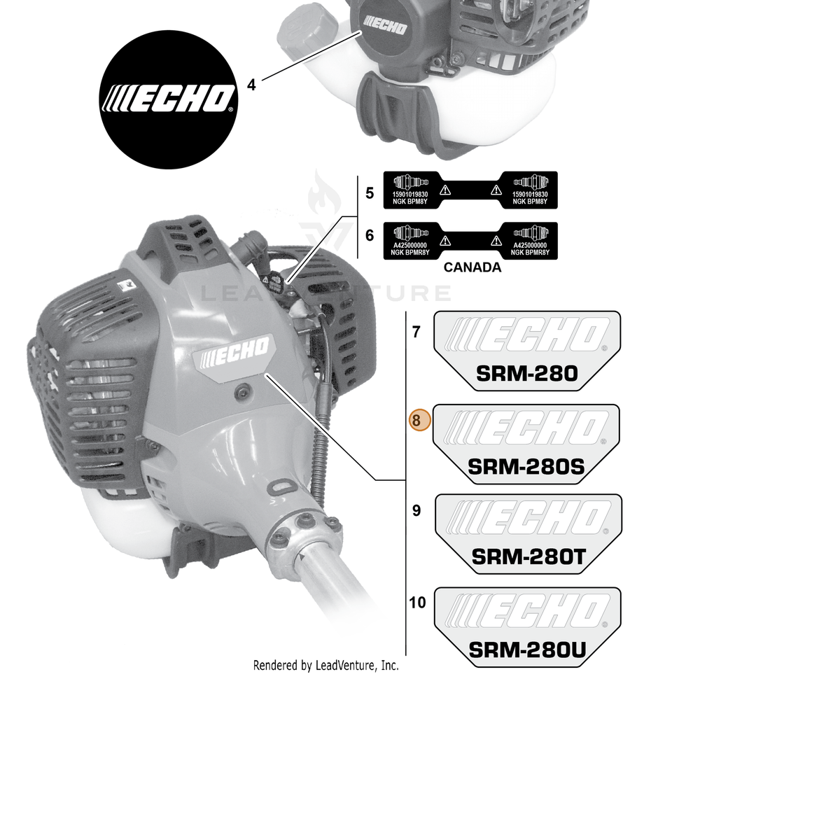 ECHO part X547000810 — IPL diagram snippet (6x zoom, amber highlight)