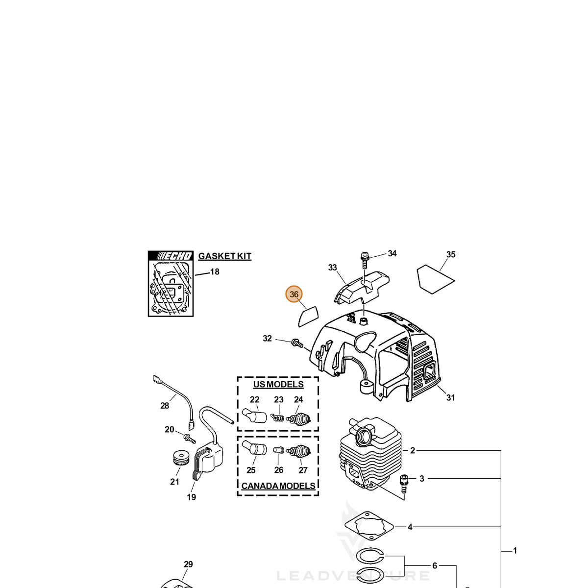ECHO part X547000910 — IPL diagram snippet (6x zoom, amber highlight)