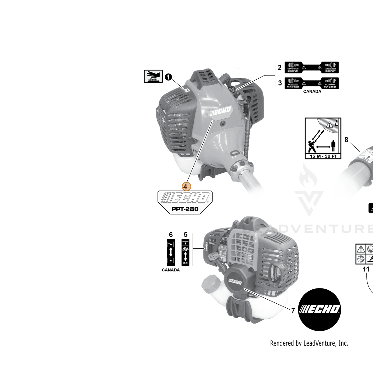 ECHO part X547001280 — IPL diagram snippet (6x zoom, amber highlight)