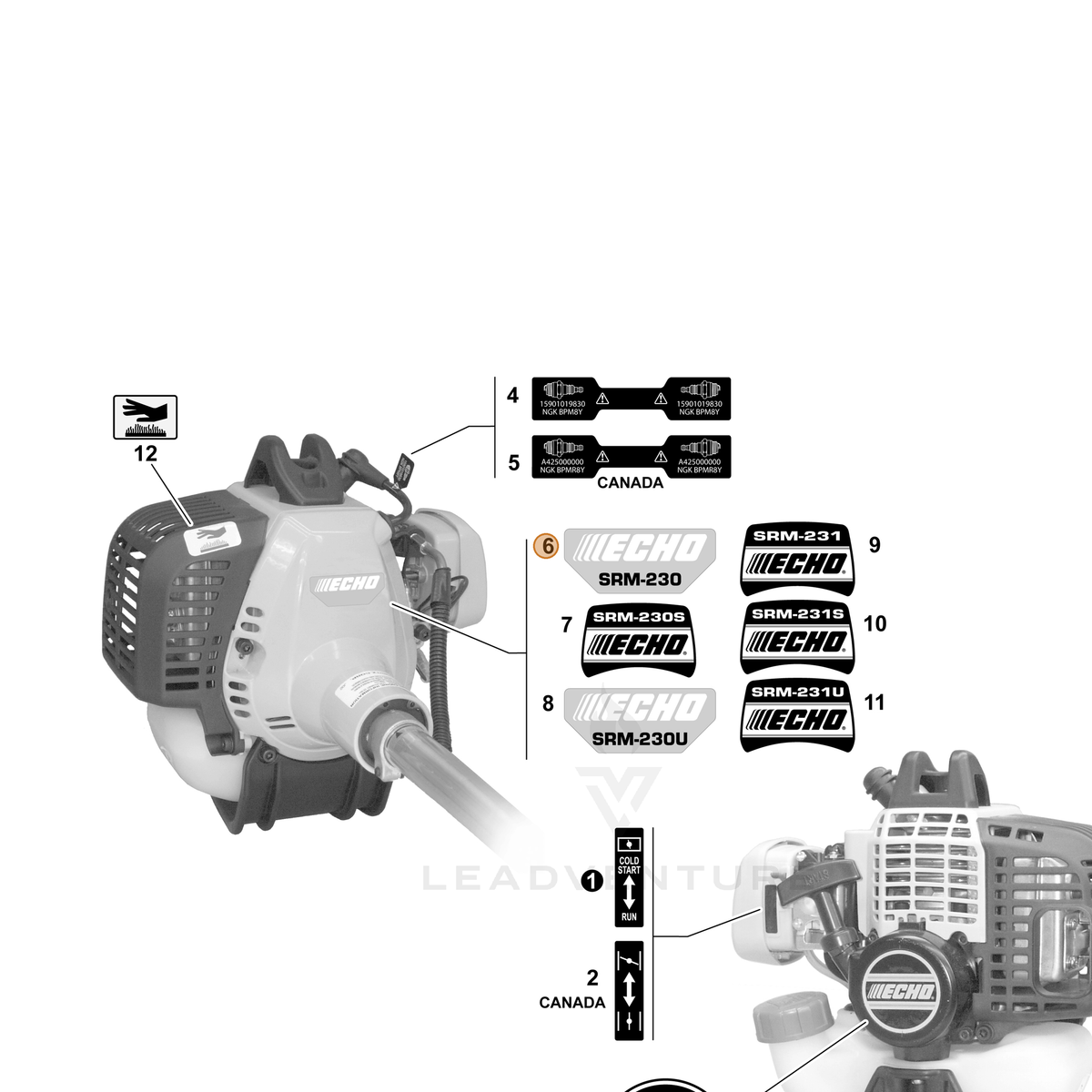 ECHO part X547001481 — IPL diagram snippet (6x zoom, amber highlight)
