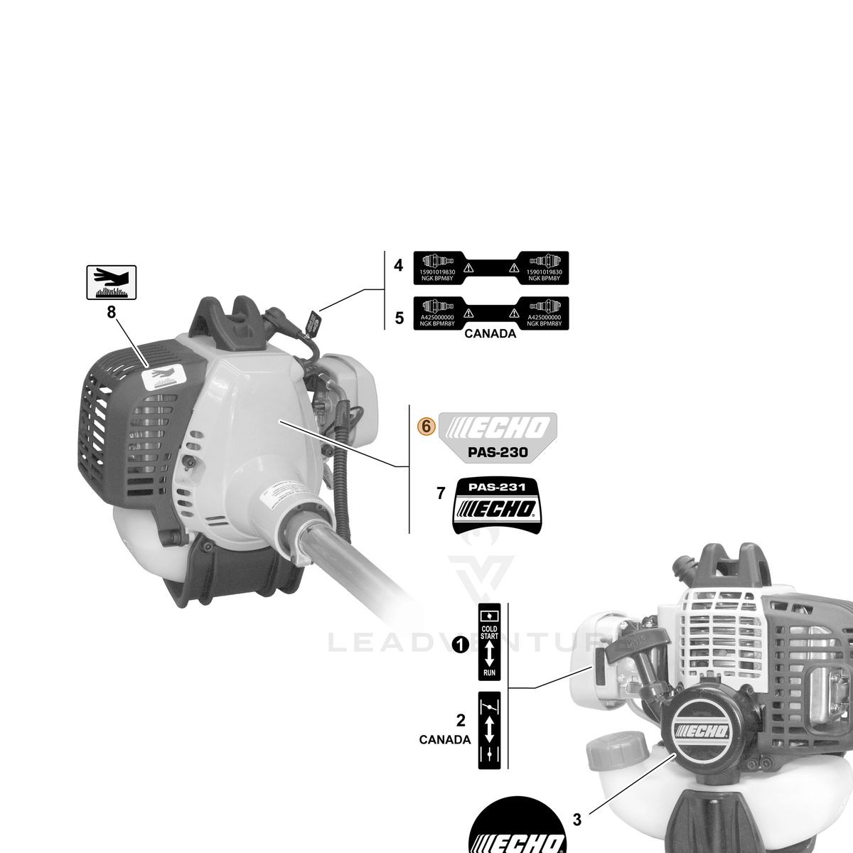 ECHO part X547001491 — IPL diagram snippet (6x zoom, amber highlight)